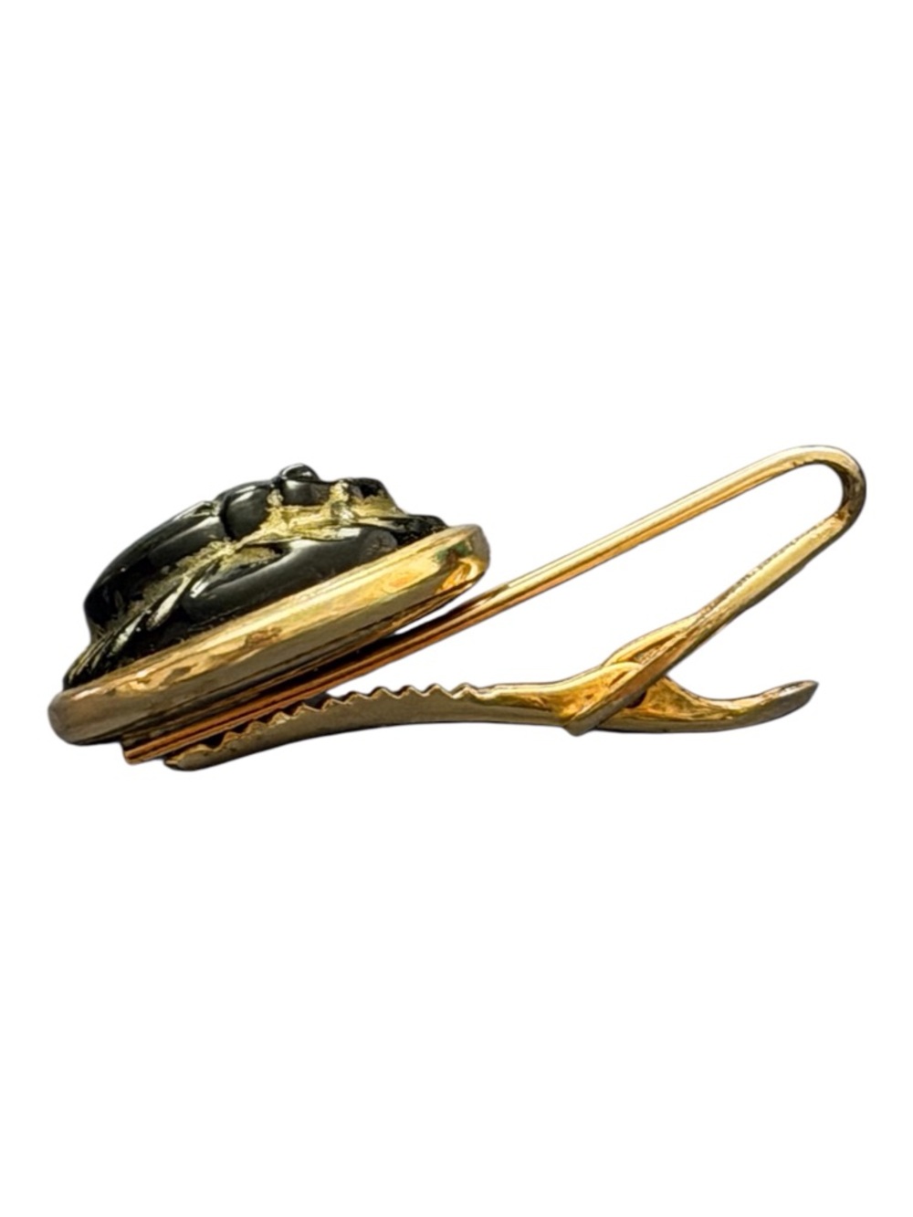 Vintage Gold-toned tie clip with Black stone carved Scarab 1 7/8” - Picture 4 of 6